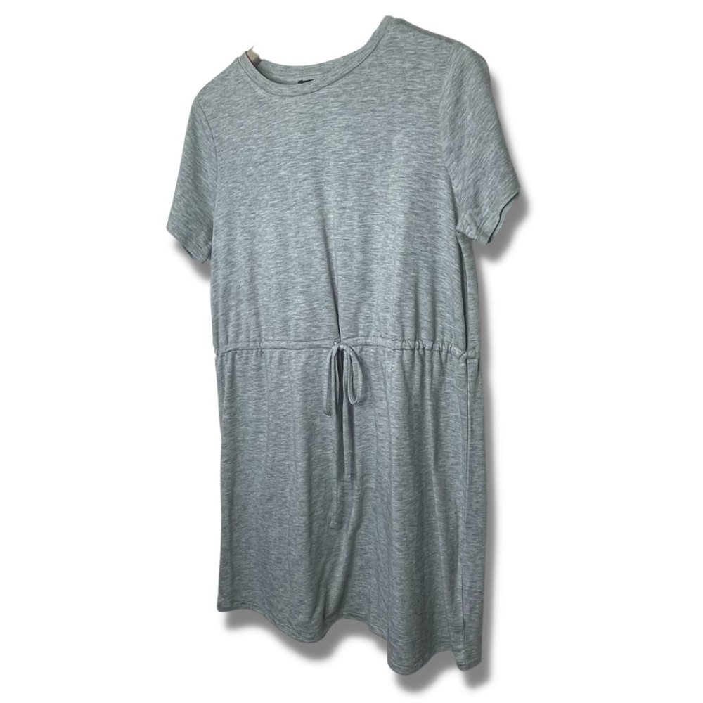 FOREVER 21 | Casual Gray Drawstring Jersey Mini Dress | Size L - Picture 3 of 7